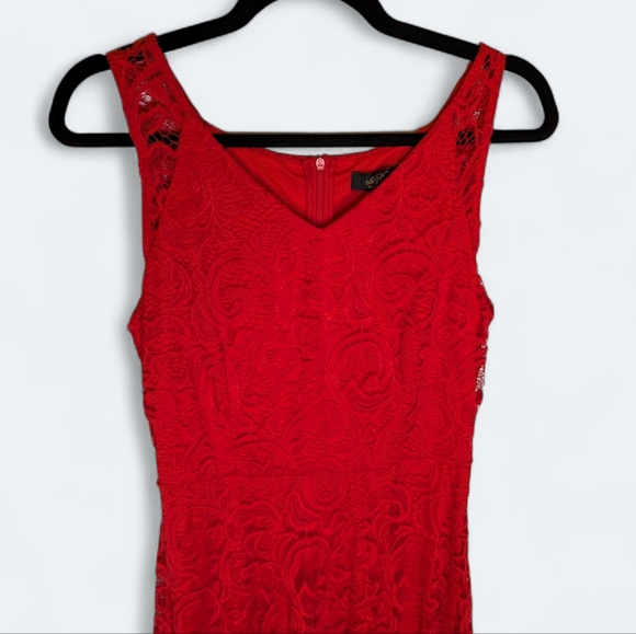 Dressystar Red Lace Overlay Fit Flare Dress Sleeveless Cocktail Holiday Elegant - Picture 4 of 14